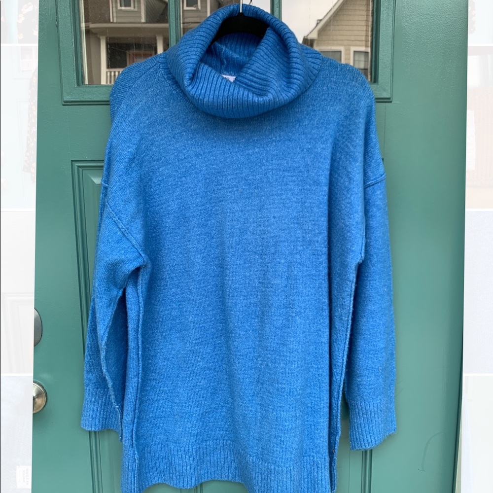 Blue Oversized Turtleneck Sweater